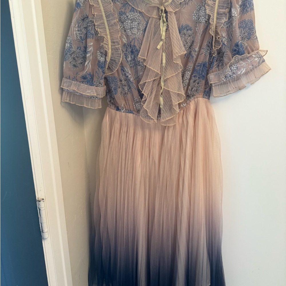 Chicwish Floral Lace Dress in Cream and Blue